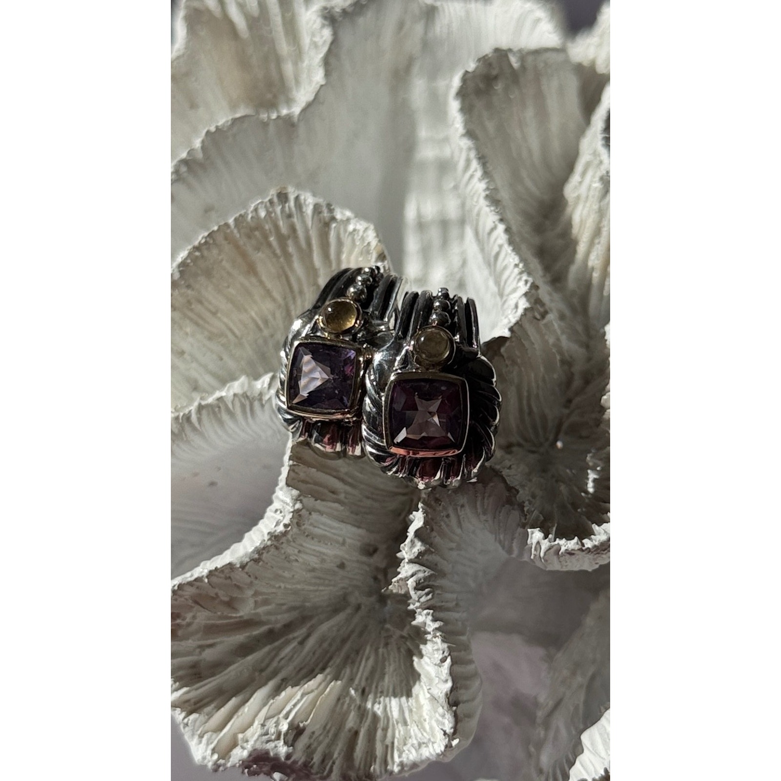 925 Sterling Silver Amethyst Amber Clip Earrings 230$